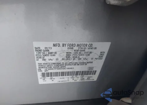 2013 Ford Explorer Limited z USA, uszkodzony, nr VIN 1FM5K7F85DGC15551